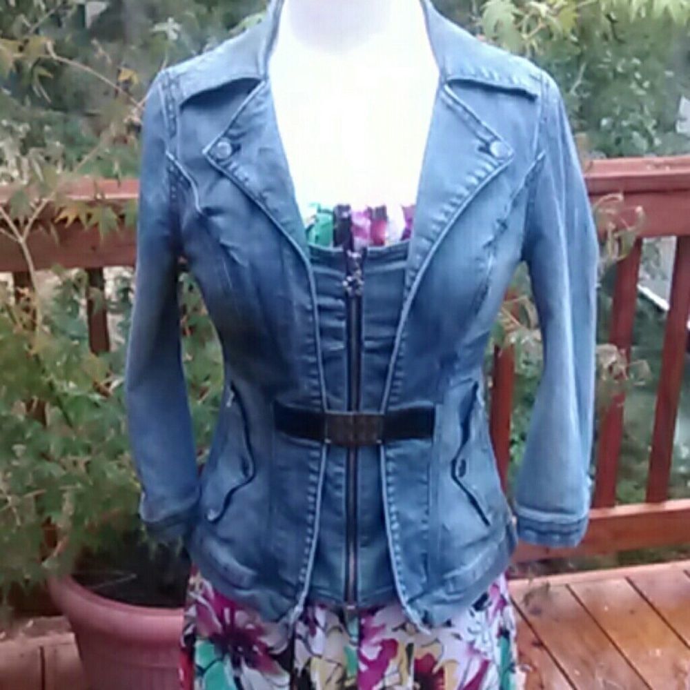 Dereon Embellished Denim Jacket Bikercore Coastal Cowgirl
